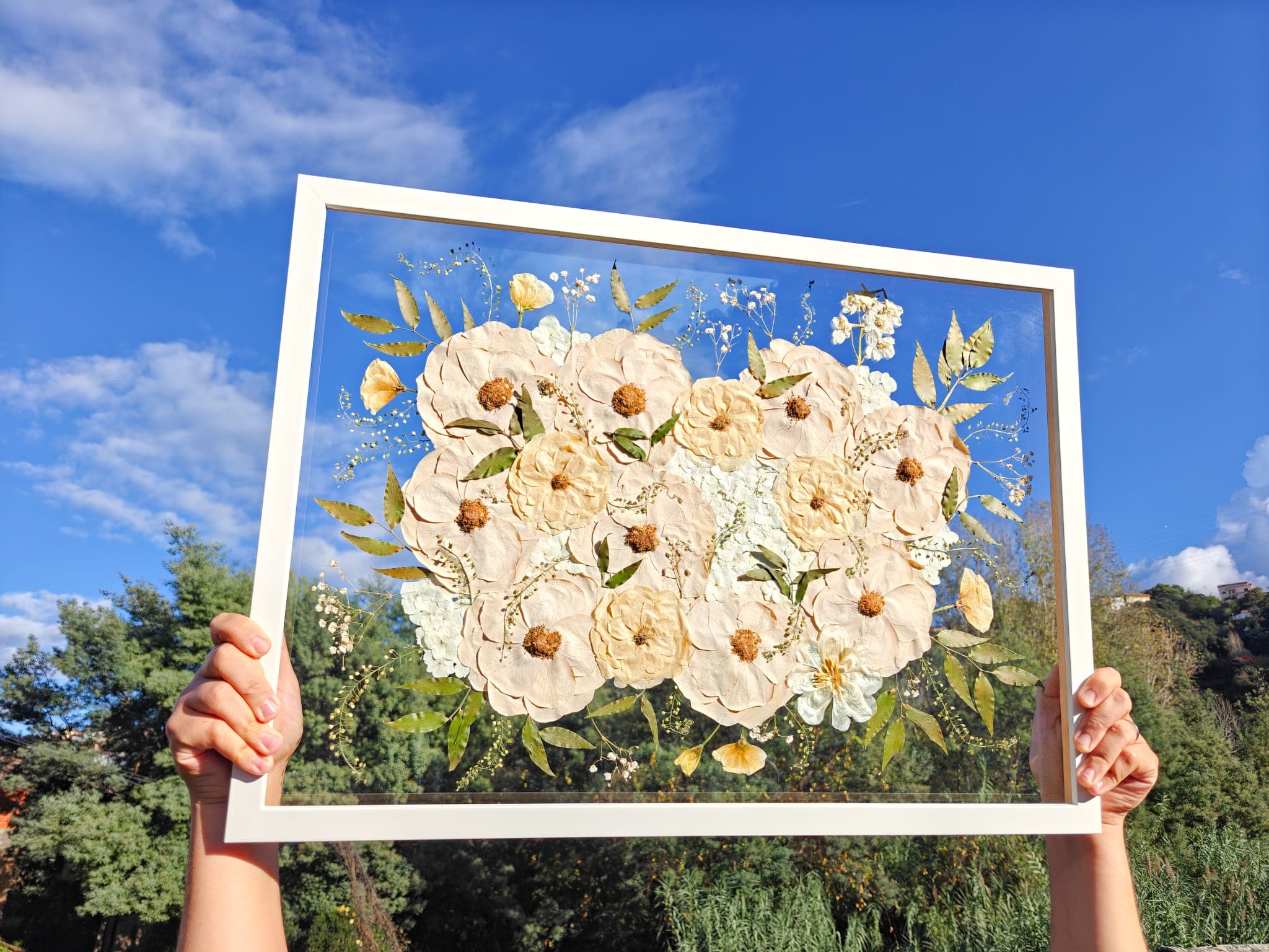 Quadro botânico de flores prensadas emoldurado com vidro museu anti-UV